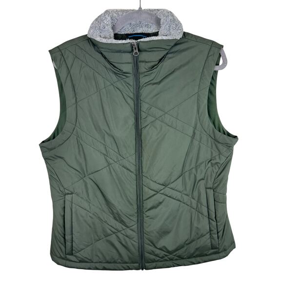 Columbia Jackets & Blazers - Columbia Green Full Zip Insulated Faux Fur Collar Puffer Vest Women's Size XL